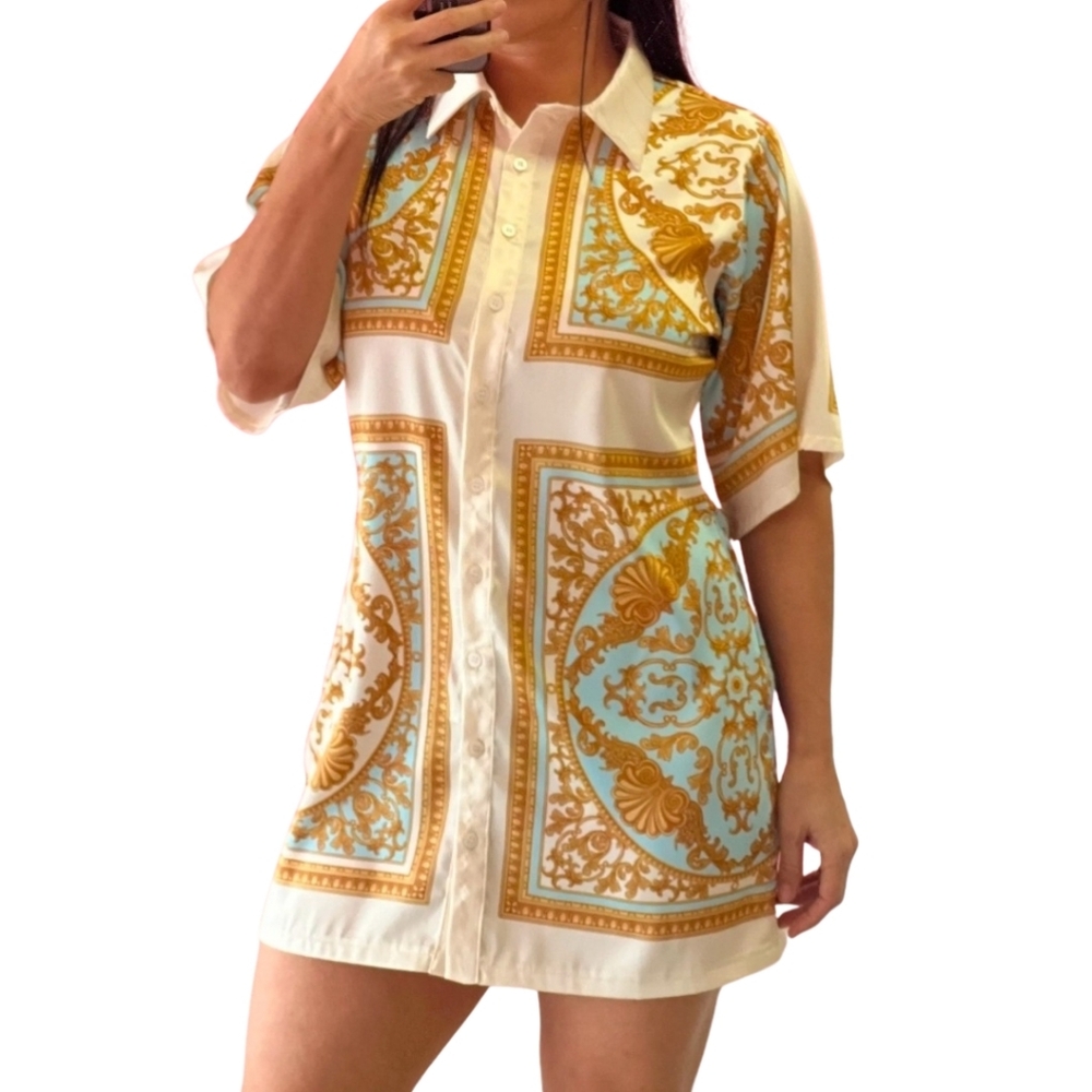 Ontwelfth Satin Dress, Retro Revival Pattern, Medium